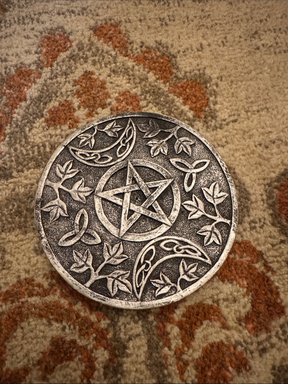 Silver Pentagram Moon Witchy Decorative Incense Holder